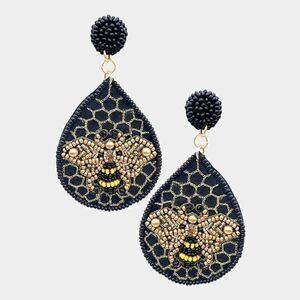 Honey Bee Seed Bead Teardrop Dangle Earrings